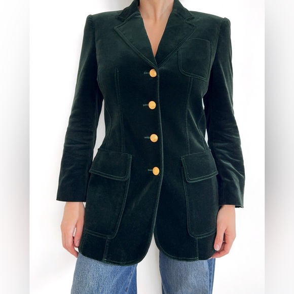 Rena Lange Jeans Structured Velvet Blazer Long Line Emerald - Picture 1 of 11